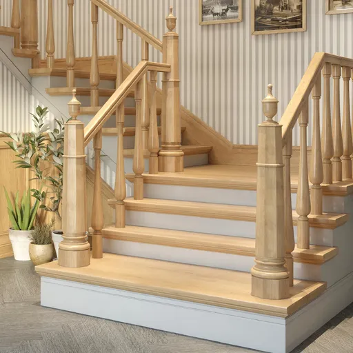 L-121.1 hexagonal modern farmhouse newel post with finial from oak
